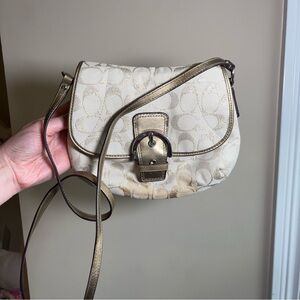 Coach Cream Signature Crossbody with Metallic Gold Trim